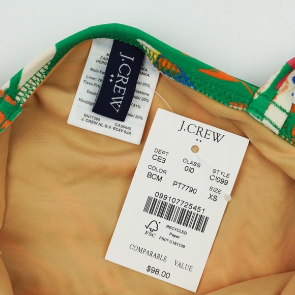 New JCREW Size XS Ruched Plunge One-Piece Swimsuit Bright Clover Multi $98 CI099 - Picture 6 of 6